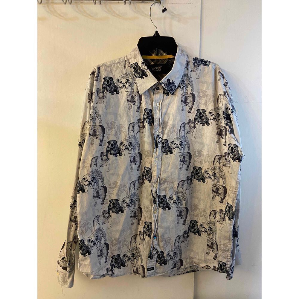 Nick it Bull Dogs size Xl‎ button shirt #15848 Gray and Black LS